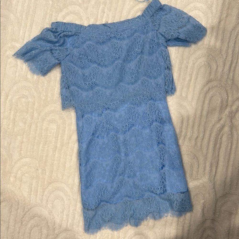 Blue Lace Off-Shoulder Dress - Picture 2 of 2